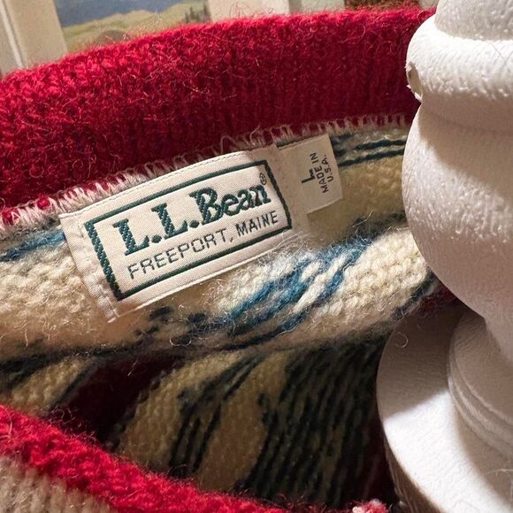 Vintage L.L. Bean Men's Sweater Vest Nordic Print Wool Blend Made in USA Size L - Picture 8 of 8